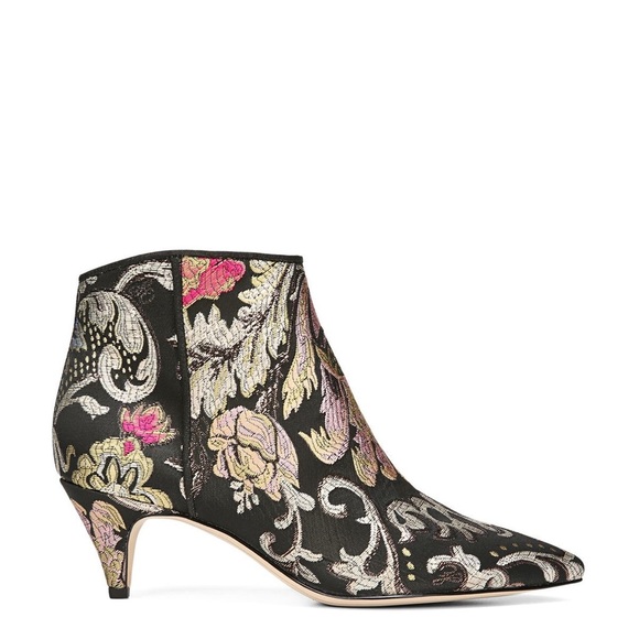 SAM EDELMAN Black Floral Embroidered Kinzey Round Toe Cone Heel Booties 7.5 - Picture 5 of 14